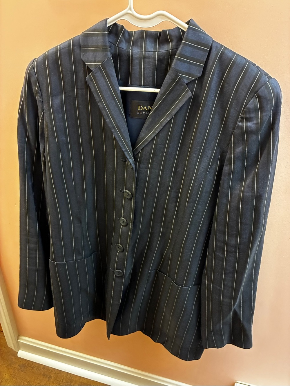 Vintage Dana Buchman Navy and Black Striped Blazer - Menswear-Inspired - 1990s?